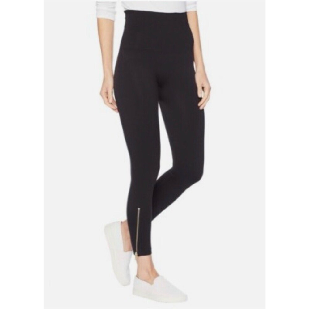 SPANX Look At Me Now Leggings Womens 1X Black High Waist Gold Zippers